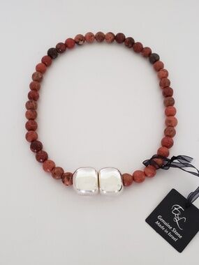 E&L Israel Sterling Silver Electroform Faceted Stone Beaded Necklace 16"